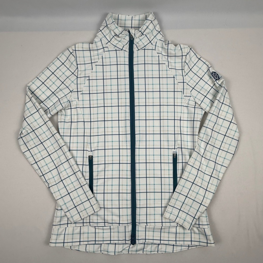 Peter Millar Womens Small White Plaid Full Zip Golf Jacket Druid Hills Logo